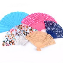 휴대용 부채 대나무살 접이식 무지 플라스틱 접는 손 나무 전통 만들기 어린이 DIY 꾸미기 공예, 제품선택, 컬러 도트