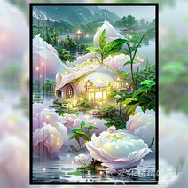 보석십자수 연꽃 집 비즈 큐빅 재물운, 60x85cm