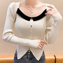 루나걸 바이엘 배색 니트 블라우스