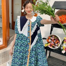 에스닉 언발란스 루즈핏 유니크 원피스 여름 반팔 꽃무늬