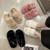 베리샵 VS3096 여성 겨울 통굽 밴드 스트랩 털샌들 어그슬리퍼