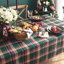 크리스마스 홈파티 체크 식탁보 연말파티 빈티지 감성 식탁보 2인 4인 6인, 90cmX90cm(2인)