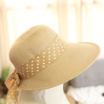 비슈 땡땡이리본끈 왕골 라탄모자