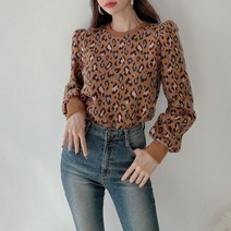퍼니걸스 5862 호피 레오파트 퍼프 긴팔 니트 여성의류