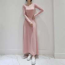 마랑제이 3컬러 베이직모던 꾸안꾸룩 브이넥 A라인 긴팔 무지 캐주얼 레이어드 롱원피스