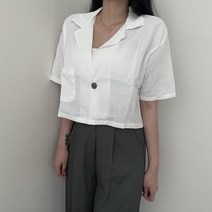 VANANA2 여성 시원한 린넨 원버튼 반팔 자켓 재킷