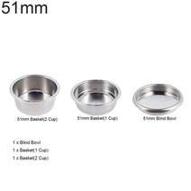 커피 바텀리스 portafilter for filter 51mm with dosing ring 3 angle 조절 탬퍼 2 cup basket 350ml frothing pitch, 51mm 1i2iclean 컵