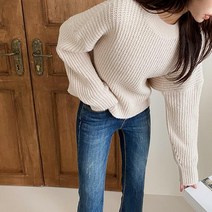마롱패션 베이직 라운드넥 니트 베이지 밤색 민트 핑 마롱 패션