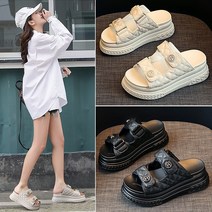 여자 여성 통굽 벨크로 스트랩 슬리퍼 키높이 샌들 굽슬리퍼 7cm