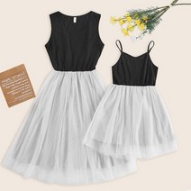 모녀커플룩 아기랑 엄마아기 아이와 엄마랑딸 커플룩 2023 메쉬 어머니 딸 매칭 드레스 가족 세트 민소매