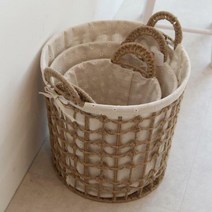 로프 라탄 빨래바구니 (커버 세탁바구니), 로프 라탄 원형 빨래바구니-소형