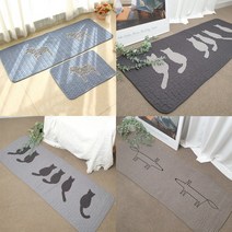 면 누비 긴 발매트 장 매트 욕실 주방 현관 화장실 발수건 러그 자수 말 고양이 여우 강아지, 블루홀스