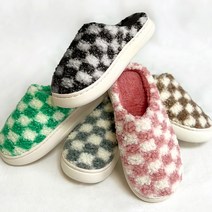 체커보드 극세사 털슬리퍼