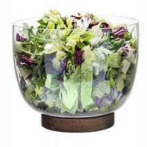 Sagaform 5017604 Oval glass Salad Bowl with Oak Trivet Clear, 1