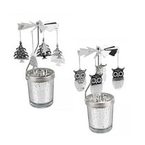 2Pcs 로터리 티 라이트 캔들 홀더 기둥 캔들 캔들 홀더 봉헌 촛불 회전 촛대 장식 크리스마스 휴일 축제, 올빼미, 금속