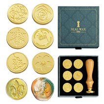 왁스 씰 스탬프 키트 씰링 왁스 스탬프 구리 씰 7개 나무 힐트 빈티지 레트로 클래식 이니셜 씰링 왁스 스탬프 키트 1개