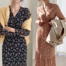 여성스런 플라워 주름 쉬폰 여신 원피스 데이트 패션