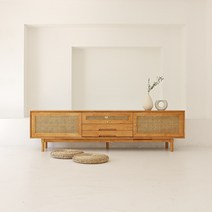 [헤닝] 미드나잇 라탄 원목 거실장 2000