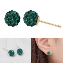 여성용 14K 골드필드 큐빅볼 귀걸이 5월 탄생석 에메랄드 컬러 미러볼 이어링 JK217 + 선물케이스