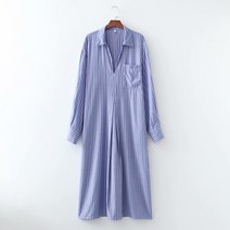 셔츠 원피스 1988 여성의류 21 년 무드 세로 골지 플라워 프린팅 브이넥 싱글포켓 와이드 루즈핏 긴 2584467455