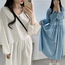 8829 (국내산) 카라 롱 원피스 77 플레어 여성 프릴 루즈핏