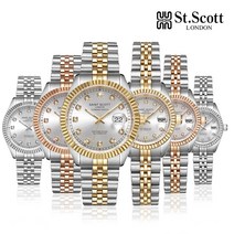[커플시계세트] 세인트스코트 본사 정품 천연 다이아몬드 스와로브스키 세팅 사파이어 글라스 커플 시계
