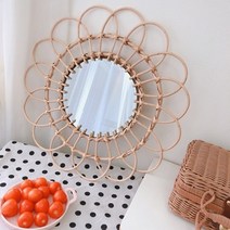 DSF 발리 인테리어 라탄거울 현관거울 플라워타입 / 태양타입 48cm - 58cm, 원목(플라워타입/사이즈48cm)