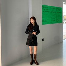 [키작녀추천] 데님 청 셔츠 라인 미니 밴딩 원피스