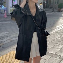 힙한 오버사이즈 청코트 가죽 패치 레더 자켓
