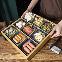 스끼다시 분할 나무 접시 일식 횟집 고바찌 그릇 9구, A