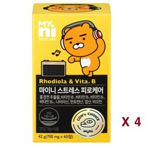 마이니 스트레스케어비 비타민b b1 b2 b6 b12 비오틴 나이아신 엽산 판토텐산 홍경천 로디올라 비타민b군 피로회복 에너지 활력 영양제, 4병, 60정