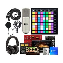 노베이션 라운치패드 64 RGB 패드 마스터키보드 미디키보드 Grid 컨트롤러 믹싱 마스터링 작곡 녹음 팟캐스트 스트리밍 스튜디오(크리에이티브 뮤직 소프트웨어 키트 전문 스튜디오마, 콘덴서 마이크 키트가 포함된 La