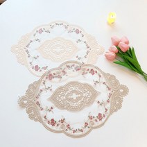 [미플래닛] 로맨틱 플라워 자수 식탁매트 [6color], 44cm*32cm, 화이트