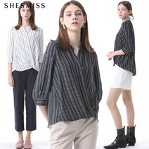 쉬즈미스 랩 프론트 스트라이프 블라우스 SWWBLI41060 NC