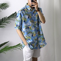 오버핏 BL야자수나염 하와이 반팔남방 RITST5805