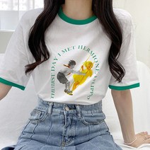 포디룩 [면100] 헤르미온 레터링 배색 루즈핏 반팔티