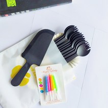 빈티지 디저트 커트러리 포크 나이프 일회용 케이크 접시 생일 식판 세트 식기, 08 블랙 10접시10칼캔들 200세트