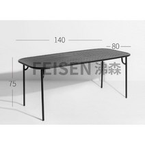 블랙 야외 루프탑 호텔 테라스 카페 테이블 의자 세트, 긴 테이블 140 x 80 x 75