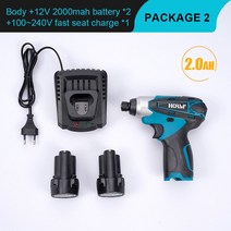 전동 임팩 충전 가정용 전동 드라이버 드릴 무선 전기 임팩트 드릴 12V 110N.m 미니 파워 드라이버 가정용 DIY 스크루 드라이버 마끼다 배터리용 리튬 이온 배터리, [03] 2Battery 1Charger, [01] 미국, 1개