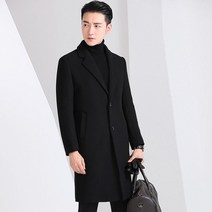 남성 비즈니스 정장 카라넥 슬림핏 모직 미디코트 W55