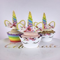 Unicorn Cupcake Topper and Wrapper- Happy Birthday Party Favors Supplies and Decoration, 1