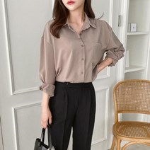 옷자락 여자 커리어우먼 오피스룩 포켓 카라넥 플레인 셔츠