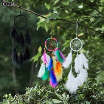 DFMEI 목주 드림캐쳐 공예품 홈 깃털 장식 순수 손으로 뜨개질 풍경 일한방 장식품, DFMEI 컬러 밴드 램프, 11cm