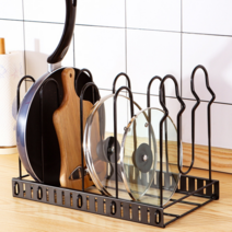 SAIVEINA 프리미엄 다용도 미끄럼방지 와이어 길이 높이 조절 도마 뚜껑 걸이후라이팬 냄비 정리대 5단, 블랙