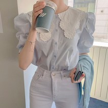 세컨핑크 멀린 케이프 퍼프소매 블라우스 셔츠