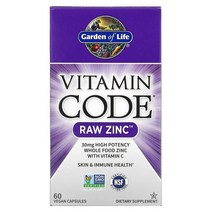 Garden of Life (가든 오브 라이프) Garden of Life Vitamin Code 무가공 아연 베지 캡슐 60정, 5개