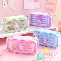 토끼 투명필통 중학생 고등학생 큰 대용량 캐릭터 필통 파우치, 블루