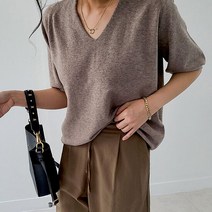 어반프랑 여성용 [어반프랑] 트루 캐시미어 여성 브이넥 루즈핏 반팔 니트 티