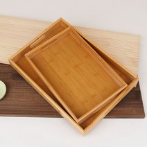 시둥마켓 +[시둥마켓]+_ 주방쟁반 빈티지쟁반 티크쟁반 서빙트레이 스텐식판 뚜껑있는식판, 에버센스 직사각 손잡이 트레이 2p 세트 A 대나