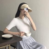 1+1 (무지 볼캡 추가) 여성 라피아 UV 차단 썬캡 여름 모자